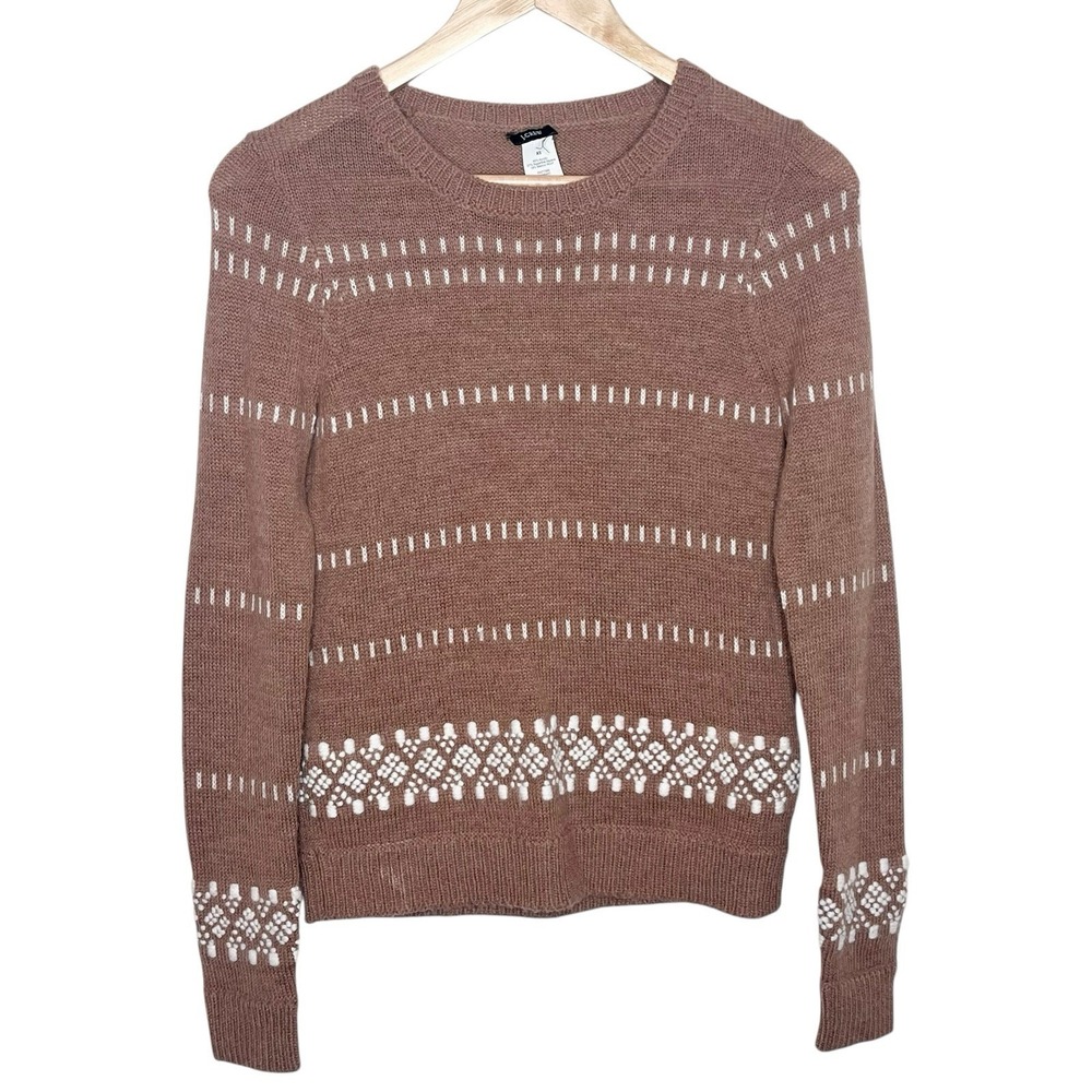 J Crew Superfine Alpaca Merino Wool Sweater Tan Womens XS Preppy fisherman